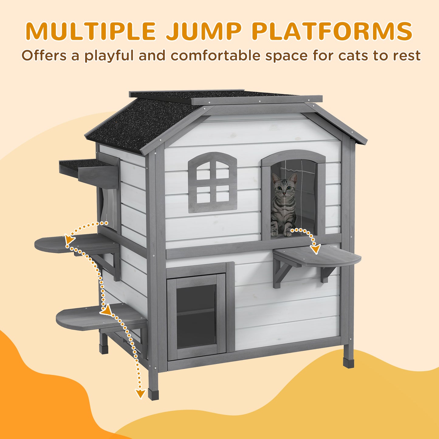 2 Storey Indoor Or Outdoor Wooden Cat Enclosure Kitty Aosom UK