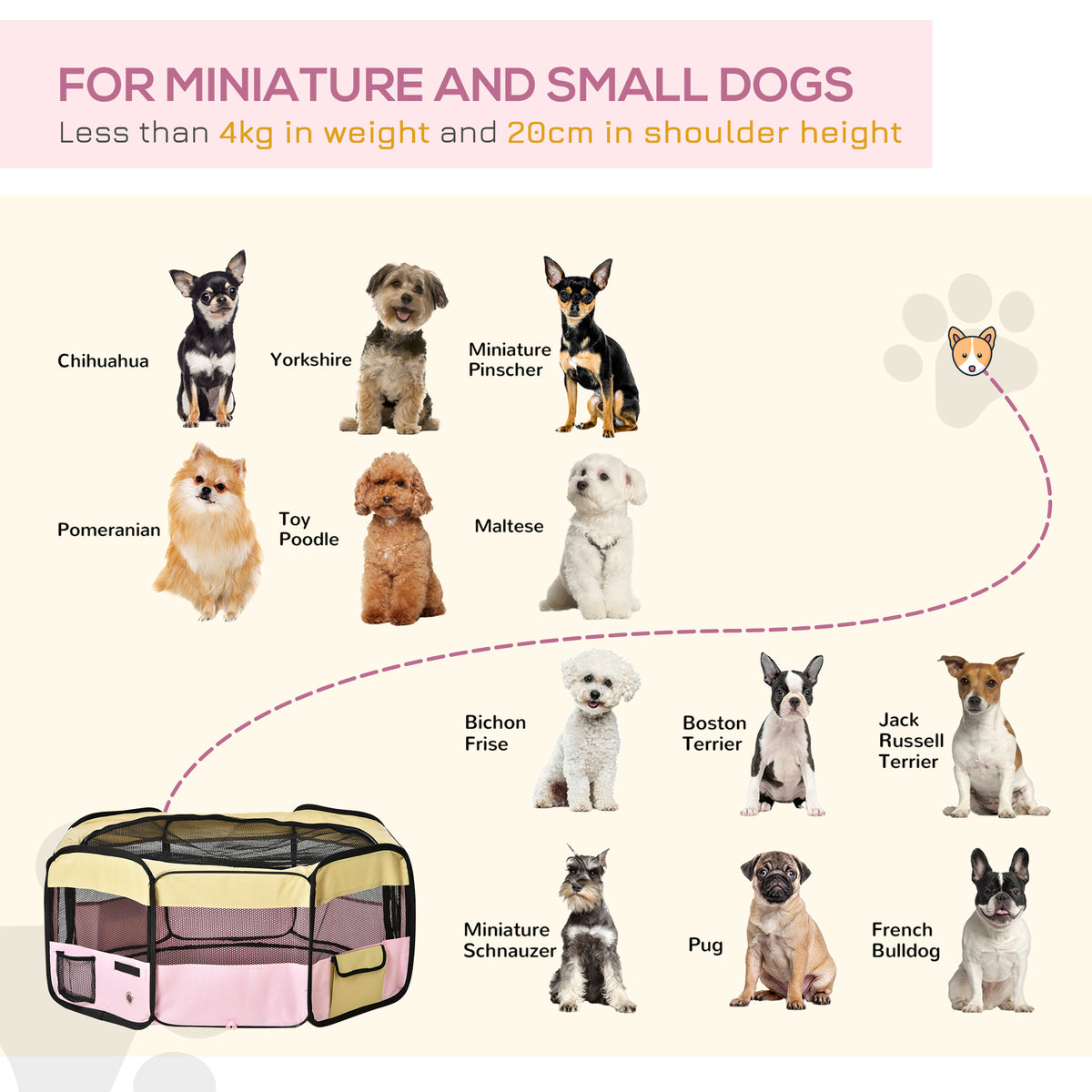 PawHut 600D Oxford Soft Fabric Kennel, Pet Whelping Box Lightweight Dog Cat Puppy Playpen Rabbit Guinea Pig Foldable Portable Play Pen in Pink With Carry Bag Small Dia 90 x 41Hcm PawHut