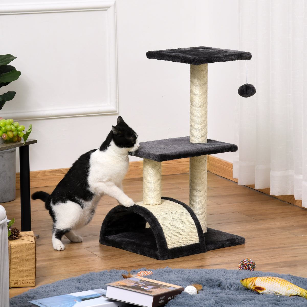 PawHut Cat Tree Tower with Scratching Post, Curved Scratching Pad & Plush Perches Cat Tree PawHut