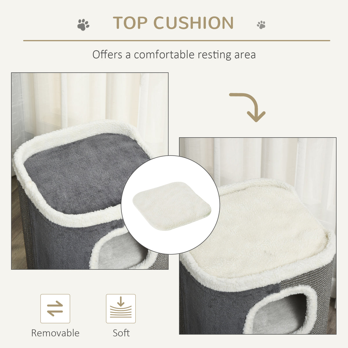 PawHut Cat Barrel Scratching Post Cat Tree for Indoor Cats Kitten Climbing Frame Pet Play Tower Soft Plush & Lamb Fleece Grey PawHut
