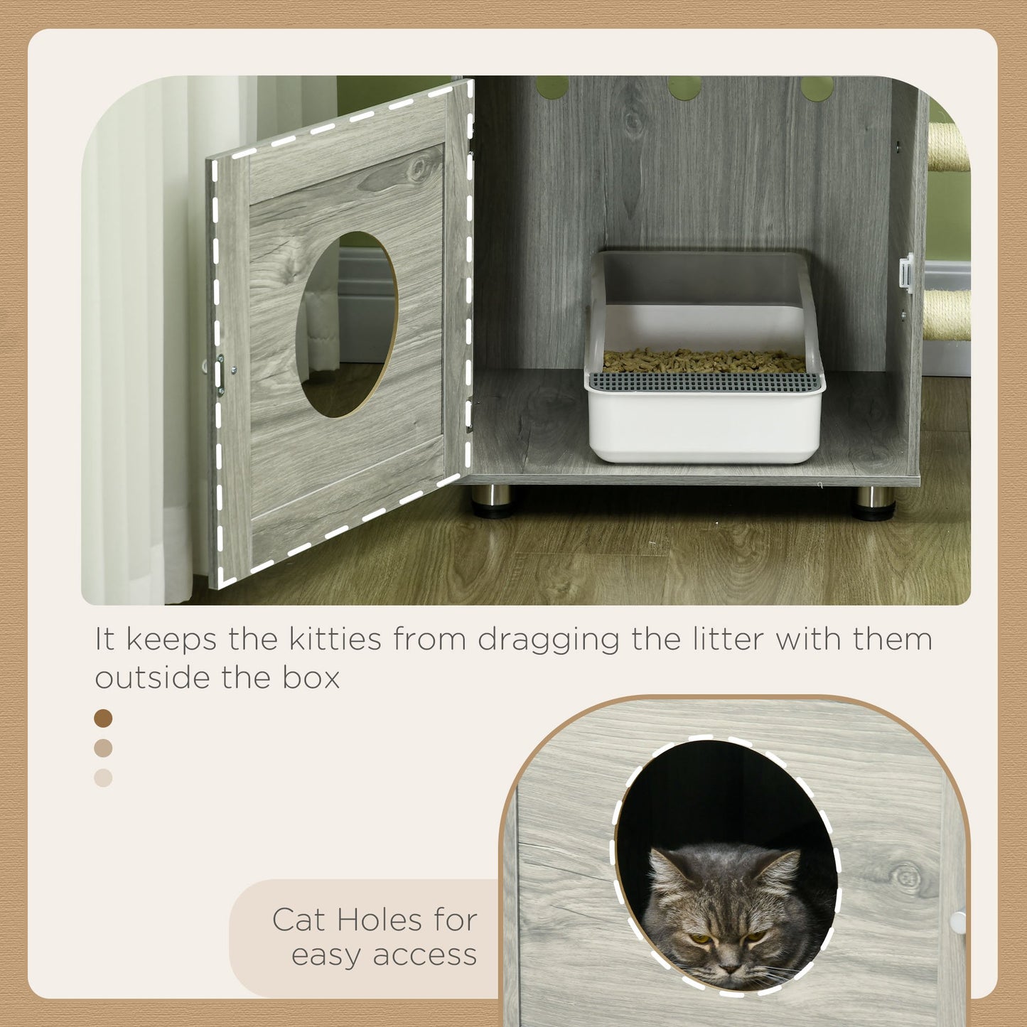 Enclosed Cat Litter Box With House Bed Scratching Posts Aosom UK