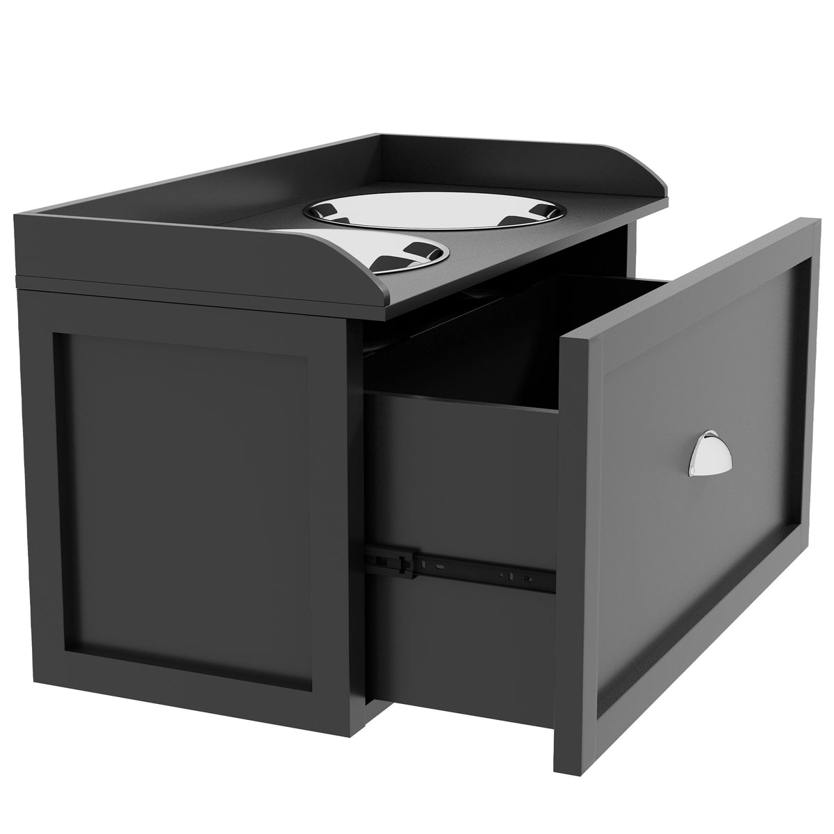 PawHut Stainless Steel Raised Dog Bowls, with 21L Storage Drawer for Large Dogs and Cats - Black PawHut