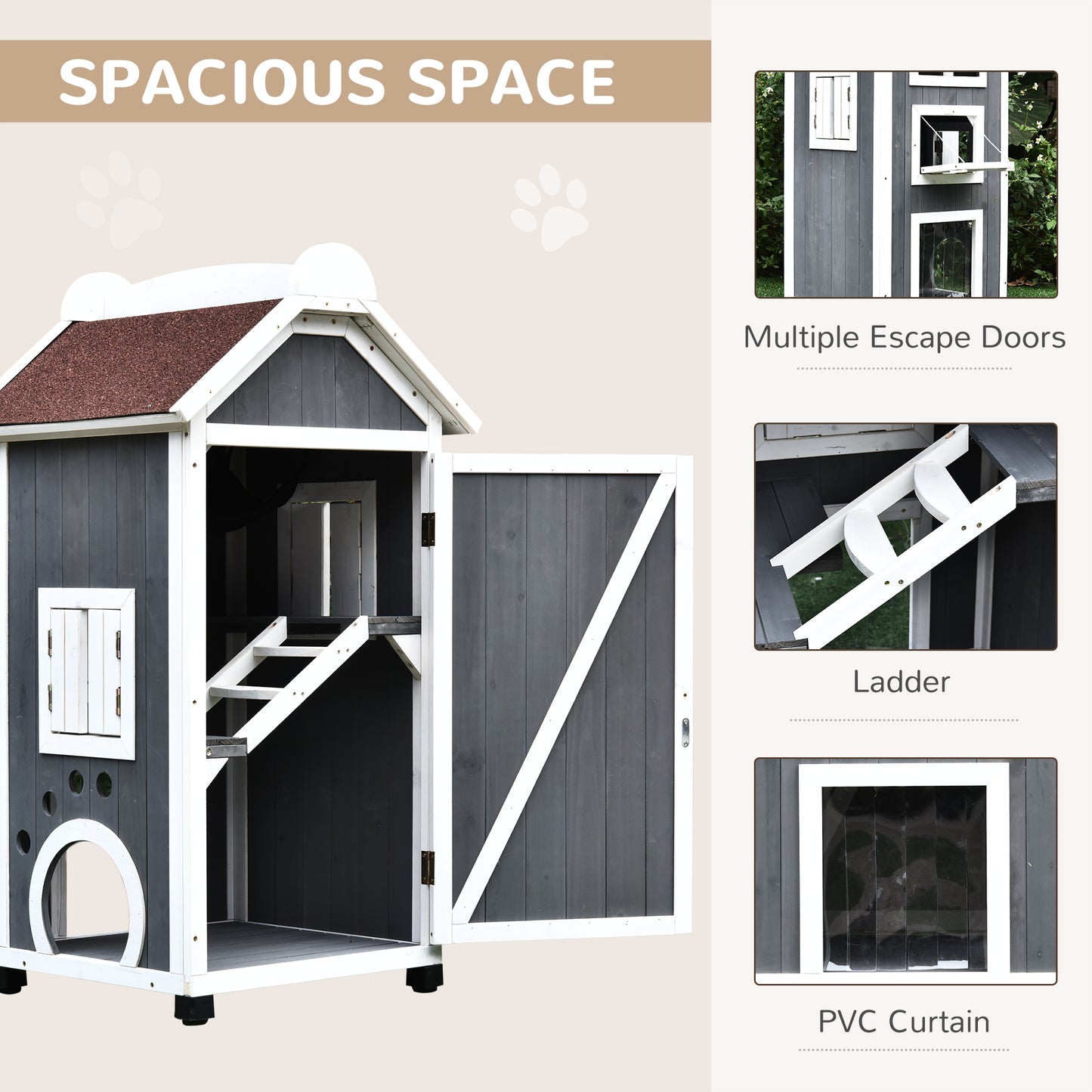 Wooden Cat House Weatherproof Pet Shelter Outdoor Condos Aosom UK
