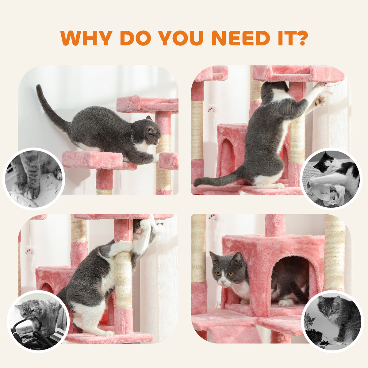 PawHut 173cm Cat Tree Scratching House, Activity Play Centre, Pink PawHut