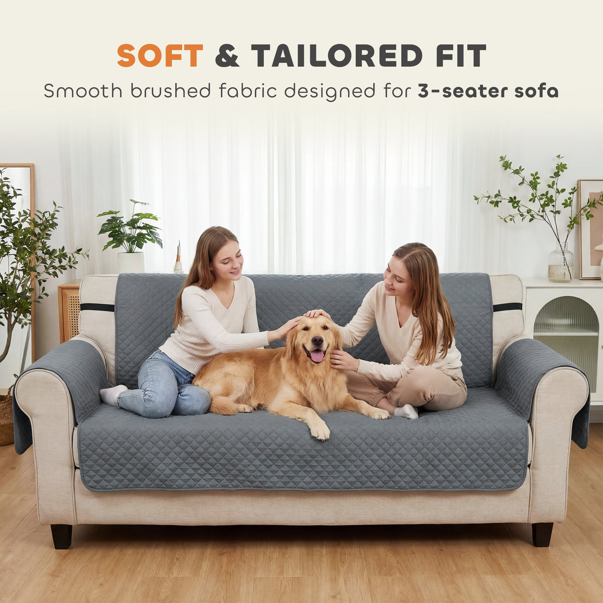 PawHut Waterproof Sofa Cover 3 Seater, Soft Couch Cover for Dogs Cats Pets, Non Slip Sofa Slipcoevr with Elastic Straps PawHut