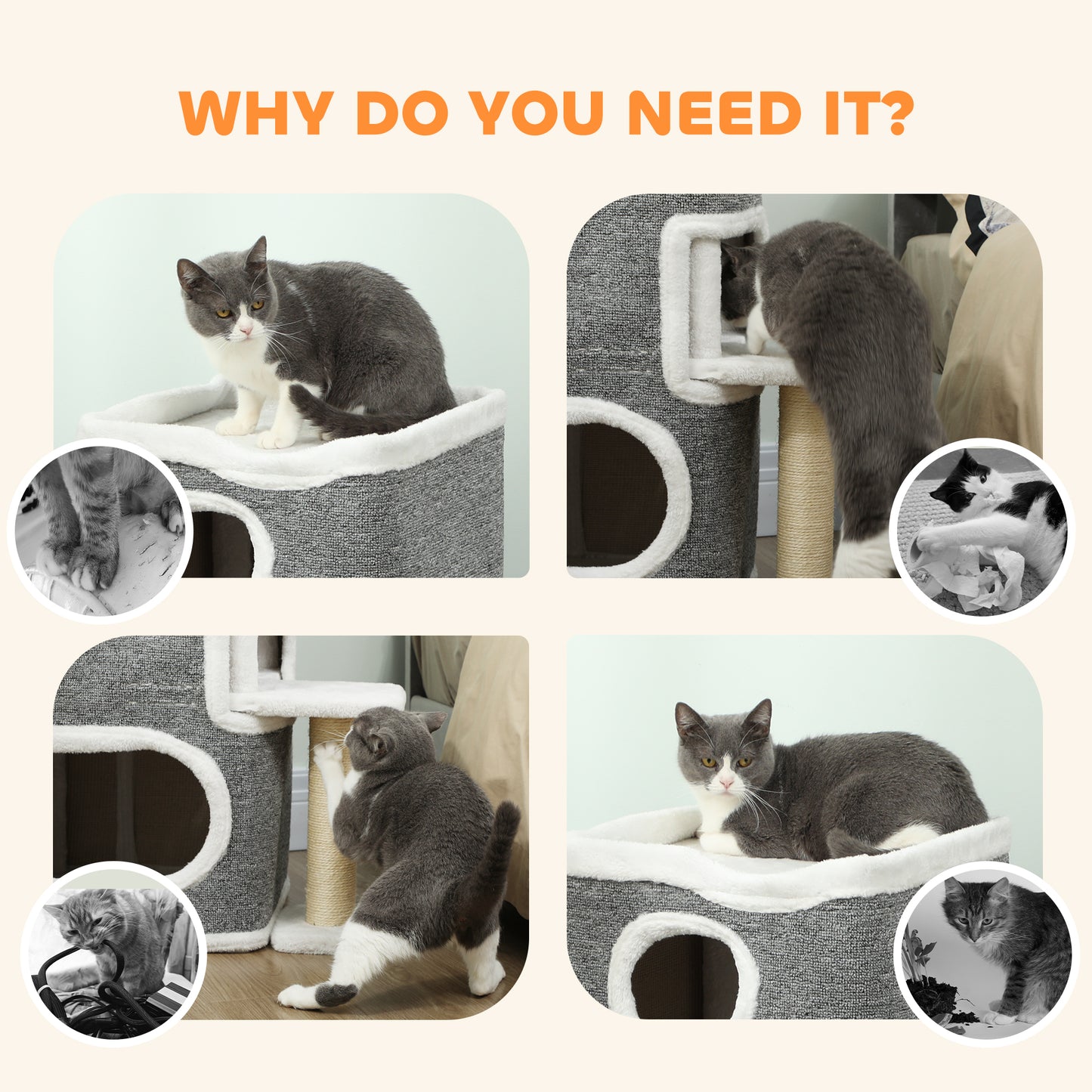 75 Cm Cat Tree Tower Condo For Indoor Cats With Scratching Aosom UK