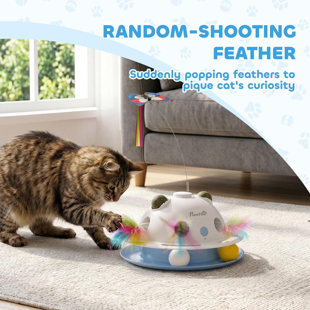 PawHut 4-in-1 Interactive Cat Toy with Moving Feather, Butterfly & Catnip Interactive Cat Toy PawHut