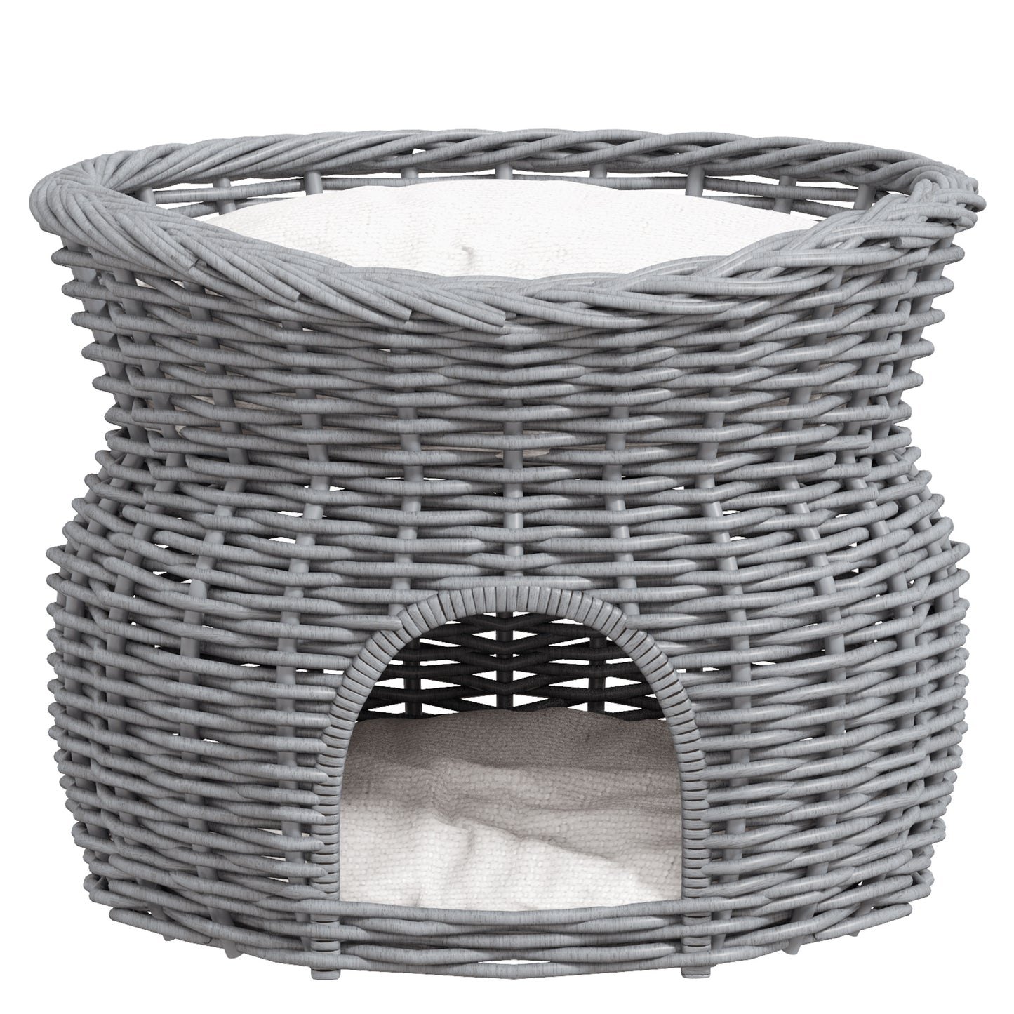 Wicker Cat House 2 Tier Elevated Pet Bed Basket Willow Aosom UK