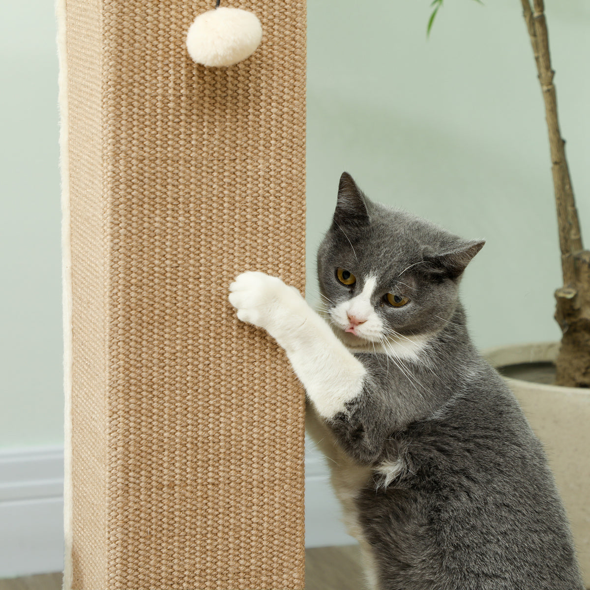 PawHut 81cm Cat Scratcher, Vertical Full Scratcher w/ Natural Jute Rope, Hanging Ball, Soft Plush - Beige PawHut