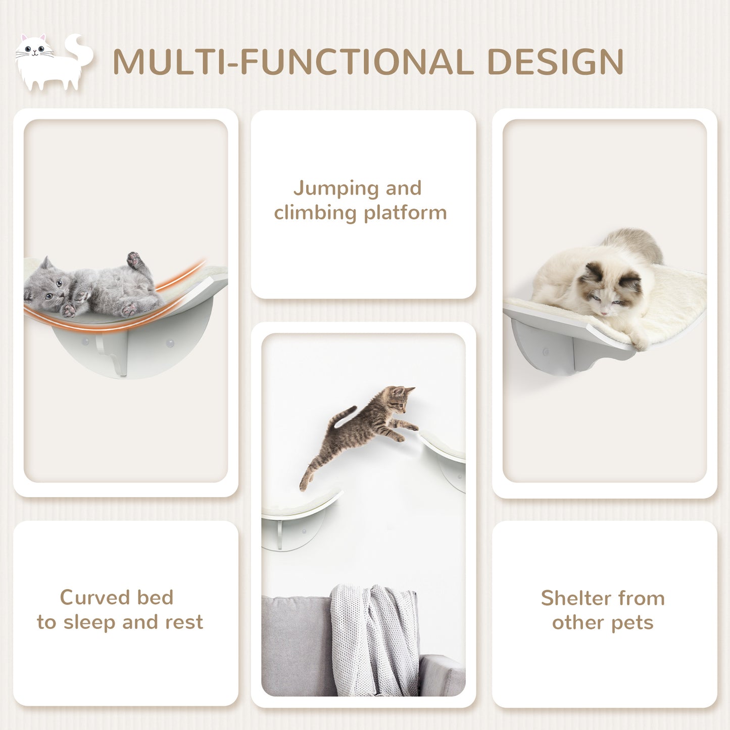 Wall Mounted Wood Cat Shelves Curved Kitten Bed Climber Aosom UK