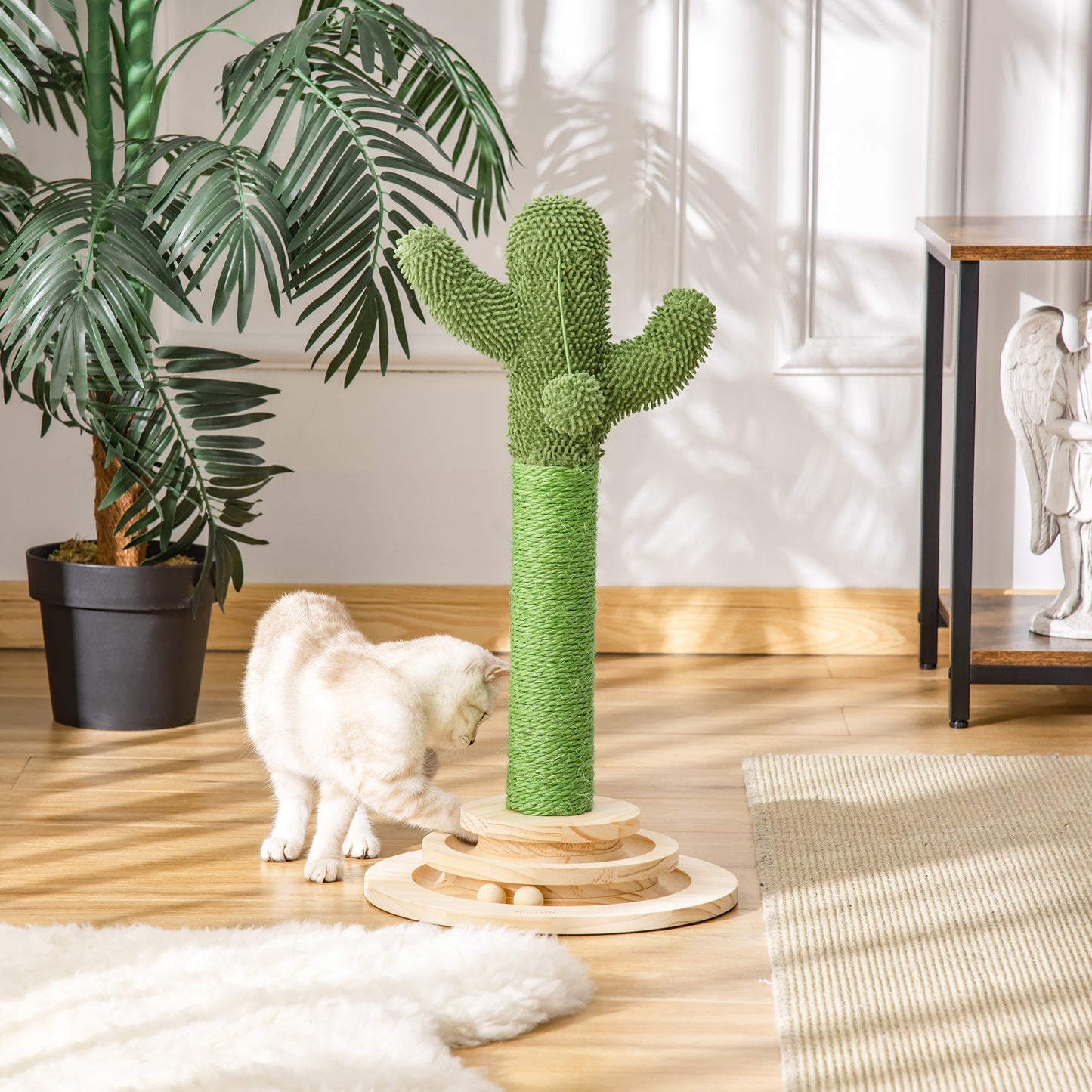 Cactus Shaped Cat Tree Tower Green With Sisal Scratching Aosom UK