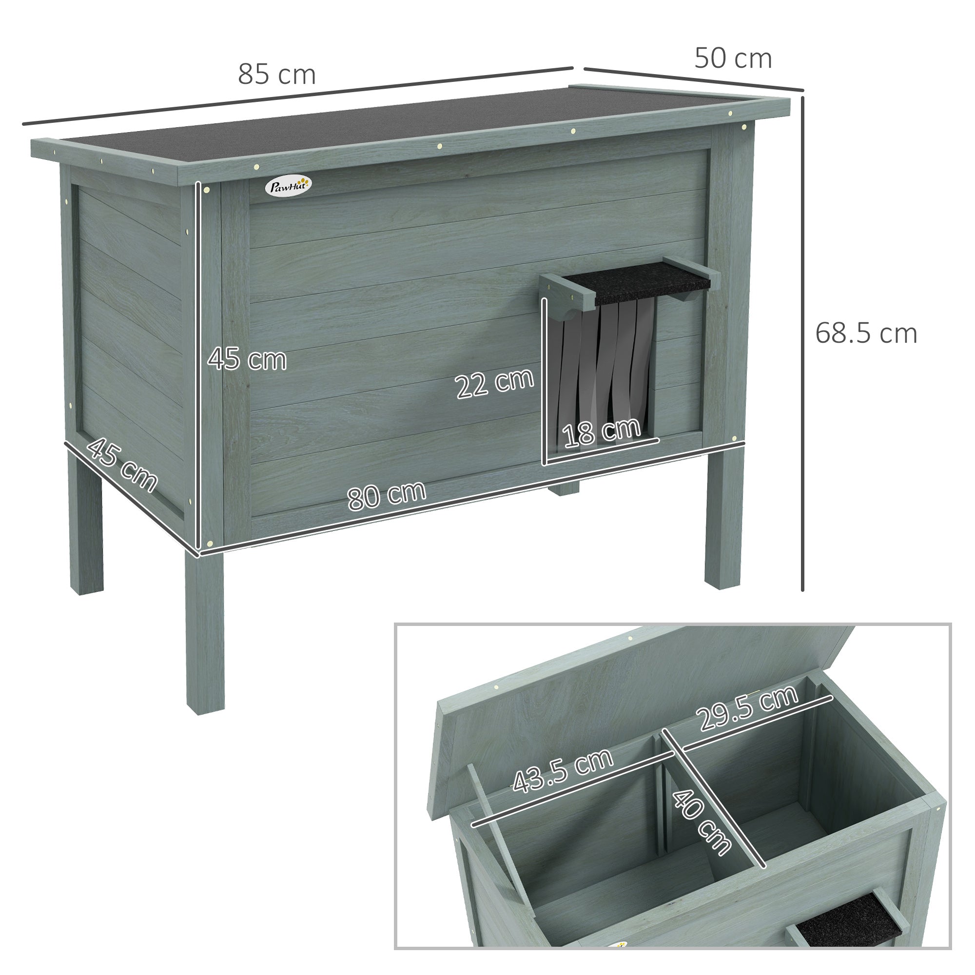 Outdoor Cat House, Wooden Insulated with Removable Floor, Waterproof & Openable Roof, Charcoal Grey