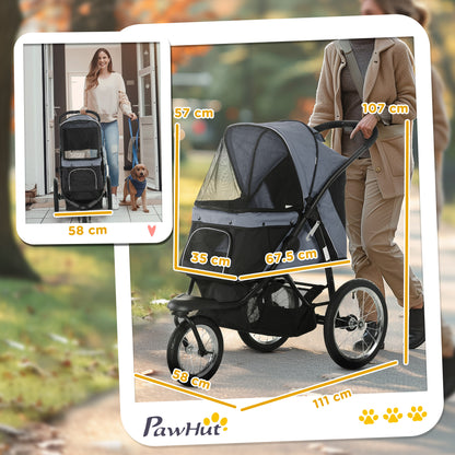 PawHut Foldable Pet stroller, Dog Buggy with Three Wheels, for Small/Medium Dogs, Grey PawHut