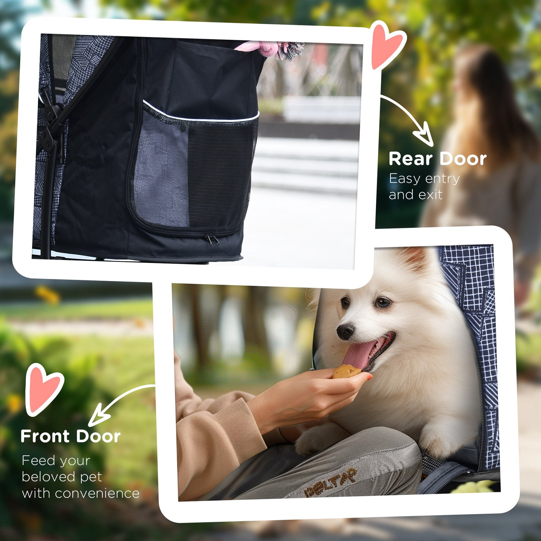 Pet Stroller, Dog Pushchair, Cat Travel Carriage, Foldable w/ Carrying Bag, Universal Wheels, Brake Canopy, for XS & S Pets, Grey