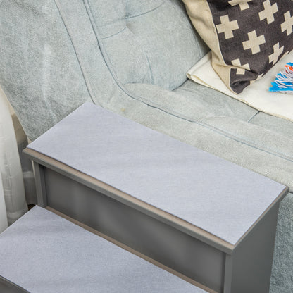 PawHut 4 Step Dog Steps for Bed, Wooden Dog Steps for Sofa, Pet Stairs for Bed Couch with Non-Slip Carpet for Cats and Puppies, 40 x 59 x 54.2 cm, Grey PawHut