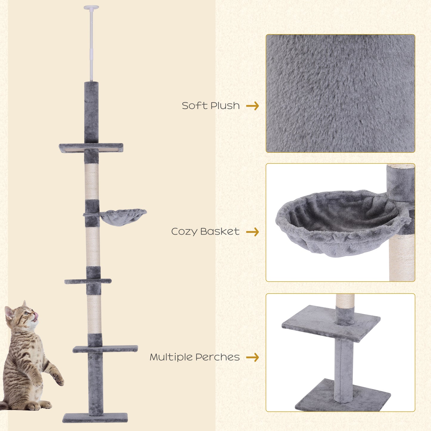 Cats Floor To Ceiling Scratching Post W 5 Tier Plush