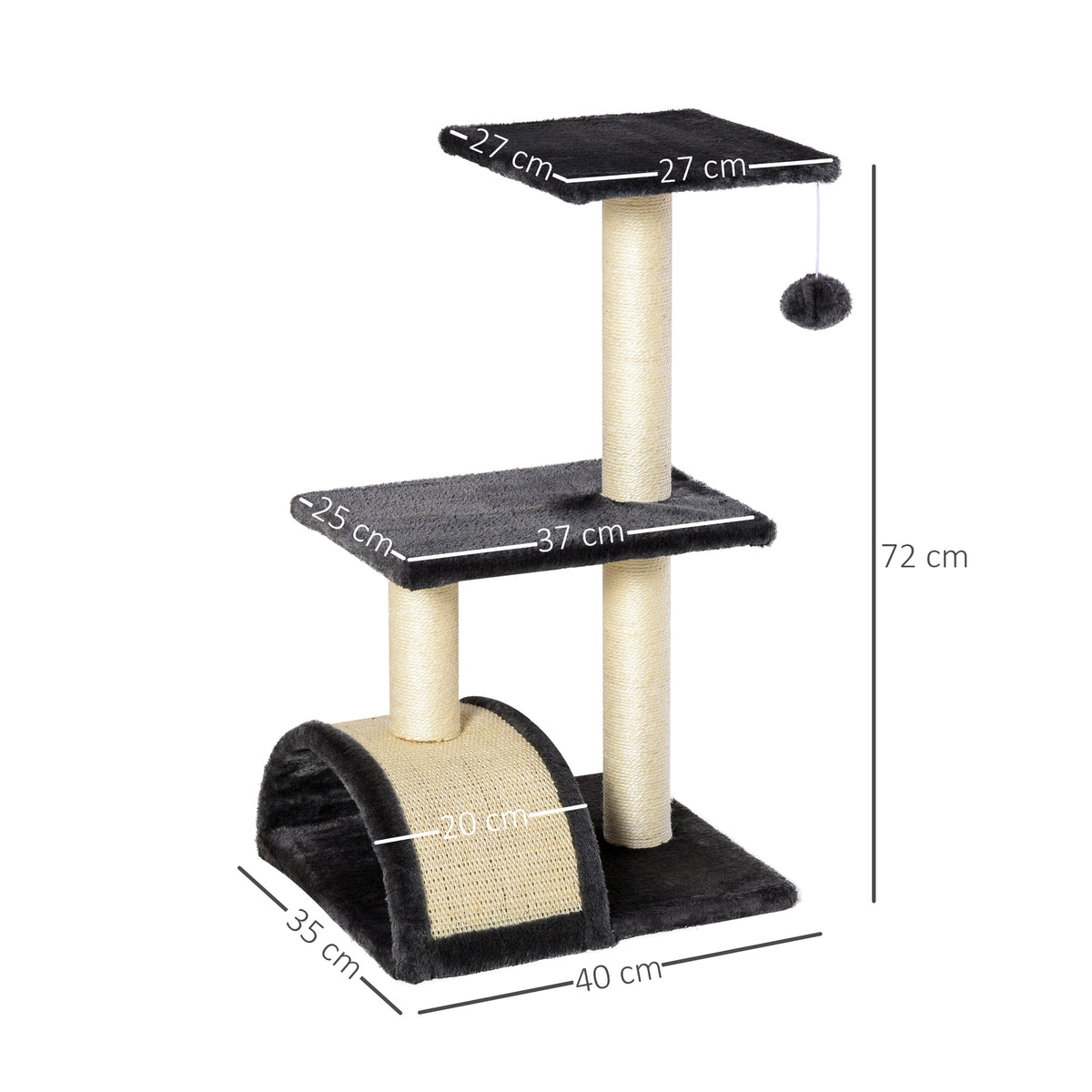 PawHut Cat Tree Tower with Scratching Post, Curved Scratching Pad & Plush Perches Cat Tree PawHut