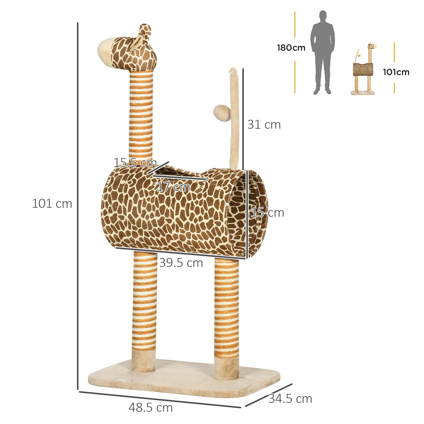 Giraffe Cat Tree Indoor Play Tower With Scratching Posts Aosom UK