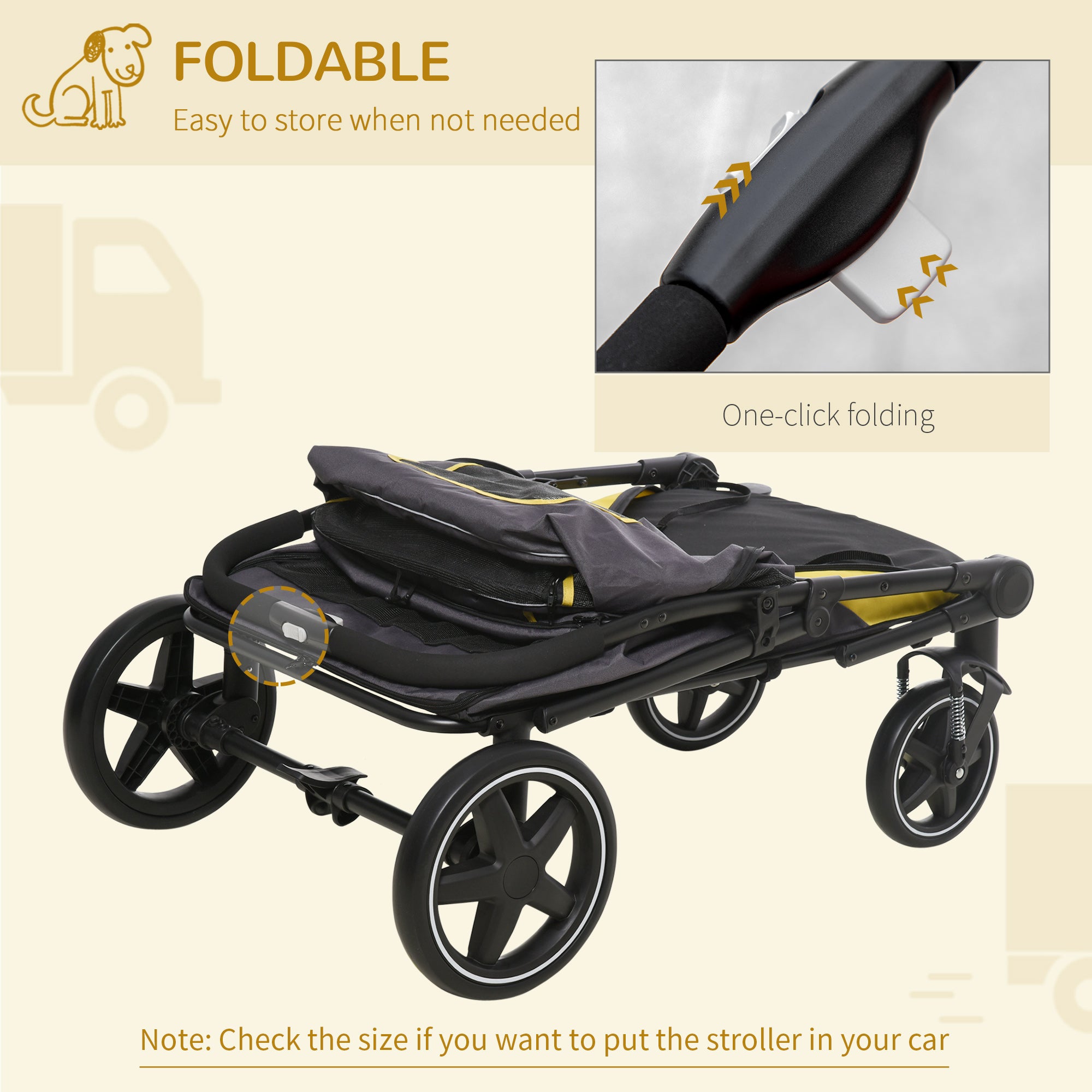 Foldable Pet Stroller with One-Click, Rain Cover, Front Wheels, Shock Absorber, Storage, Mesh for Cats & Dogs