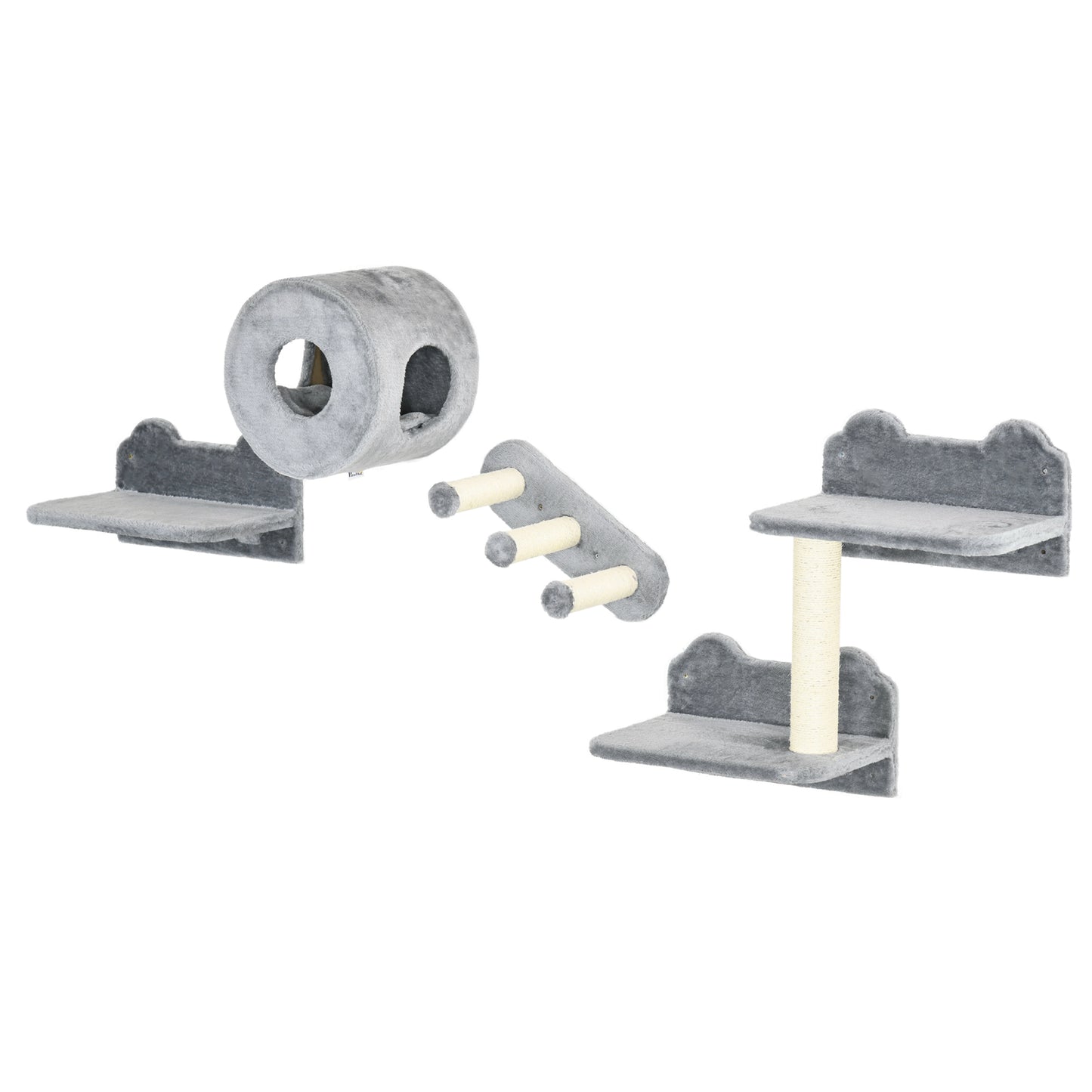 4Pcs Wall Mounted Cat Tree With Steps Perch House Grey Aosom UK Default Title