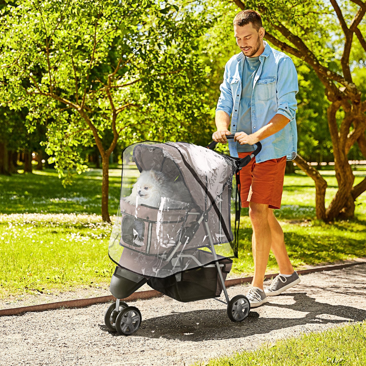 Lightweight Folding Dog Stroller With Cover Cat Aosom UK