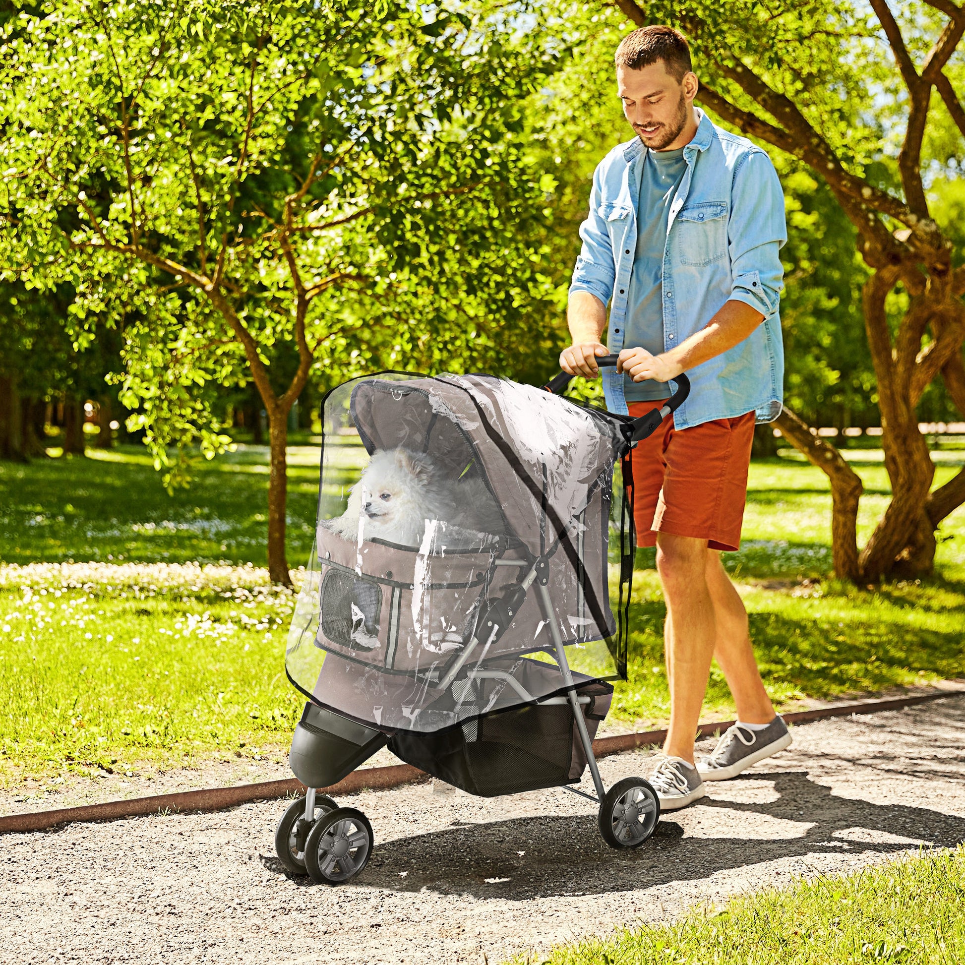 Lightweight Folding Dog Stroller With Cover Cat Aosom UK