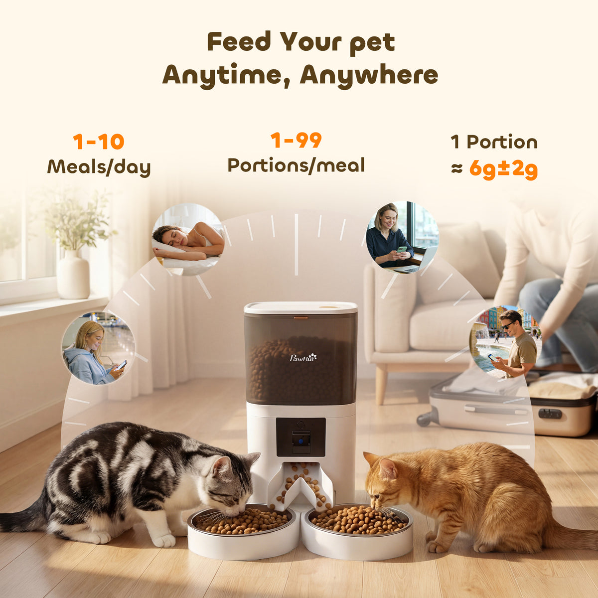 PawHut Automatic Cat Feeder for 2 Cats with HD Camera, 4G & 5G WiFi Pet Food Dispenser 6L APP Control PawHut