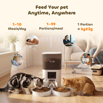 PawHut Automatic Cat Feeder for 2 Cats with HD Camera, 4G & 5G WiFi Pet Food Dispenser 6L APP Control PawHut