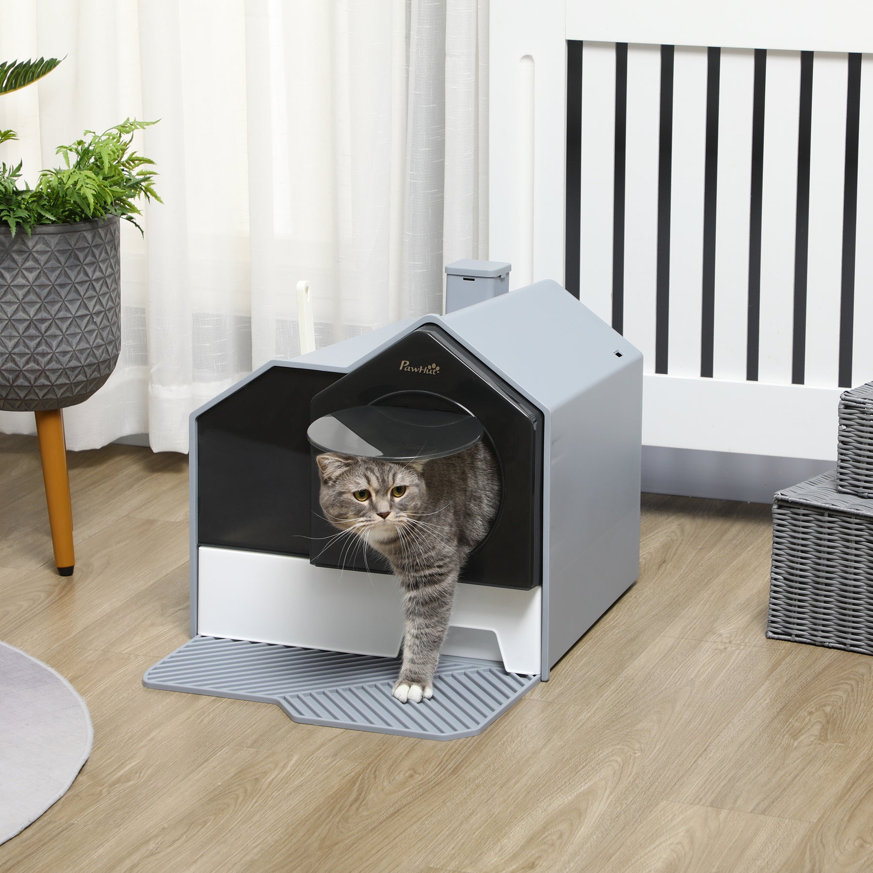 Cat Litter Box with Scoop, Enclosed Cat Toilet with Pull-Out Drawer, Odour Control & Easy Clean, Slate Grey