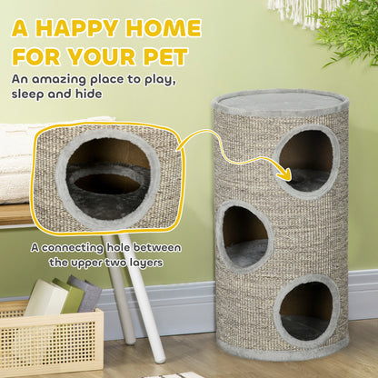 PawHut Cat Scratching Barrel 70cm with 3 Tiers – Light Grey Cat Scratching Barrels PawHut