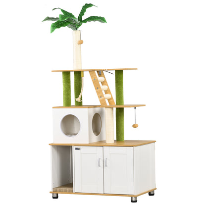 Cat Tree W Hidden Litter Box Enclosure 2 In 1 Green Leaf Aosom UK Default Title