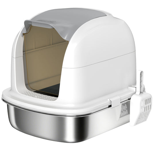 PawHut Stainless Steel Cat Litter Box with Lid, for Cats, Enclosed Cat Litter Box with Flip Cover, Scoop PawHut Default Title