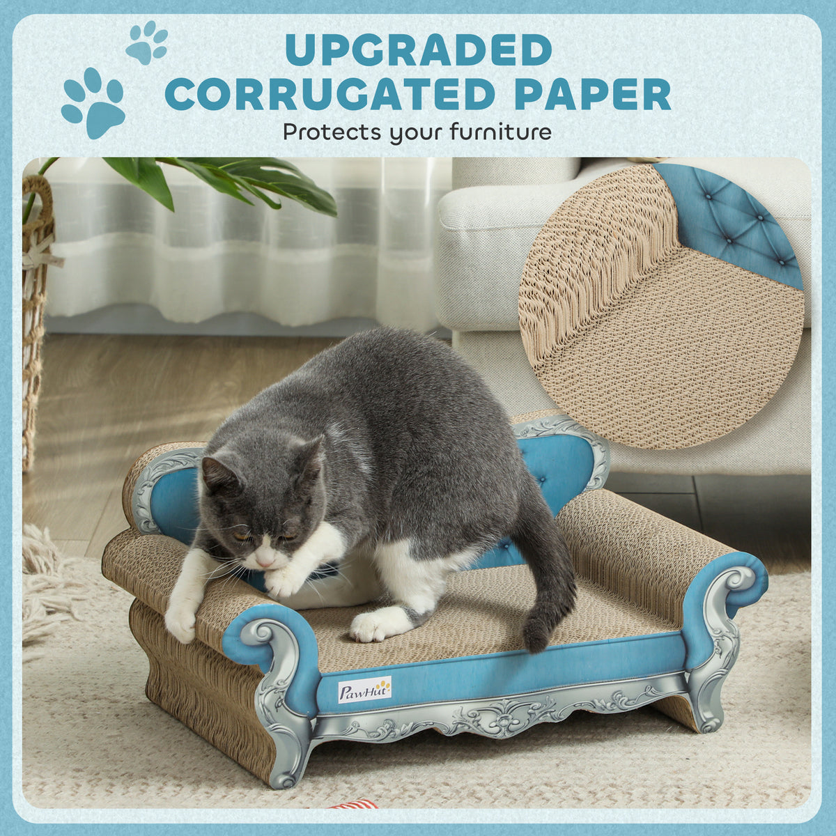 PawHut 2-in-1 Cat Scratcher with Catnip for Indoor Cats, Light Blue PawHut