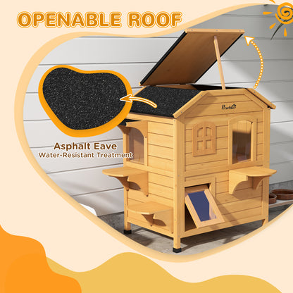 Wooden Cat House Condos Cave Pet Shelter 2 Floor Villa Aosom UK