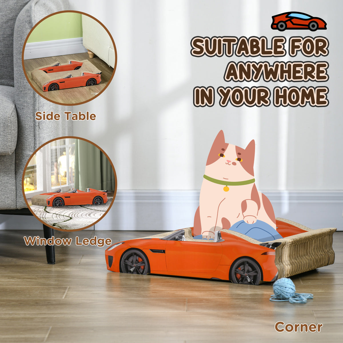 PawHut 2 in 1 Cat Scratching Board with Catnip, Car-shaped PawHut
