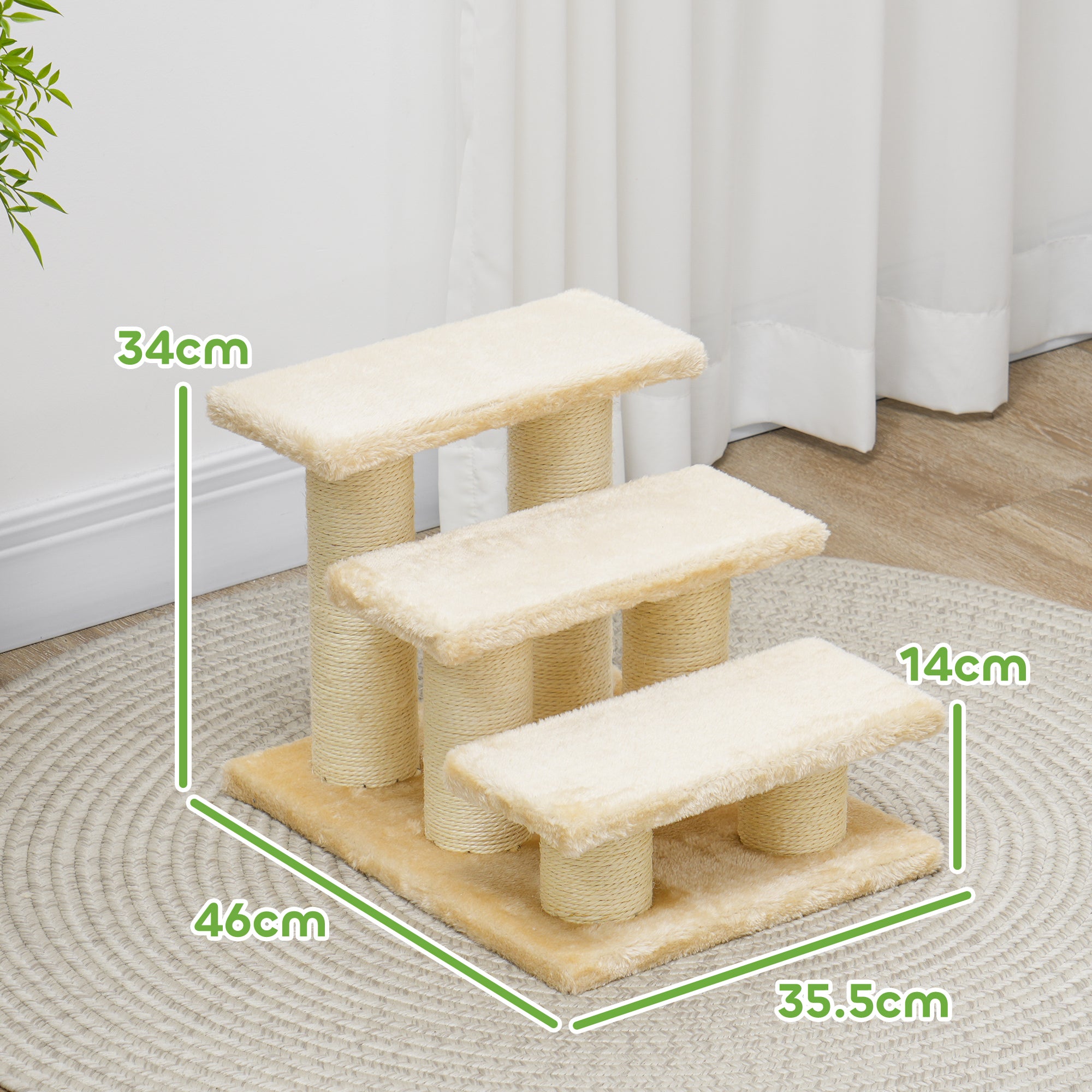 Pet Steps, 3-Step Climber Ladder for Cats & Dogs, Plush Surface, Portable for Older Animals Assistance, Cream