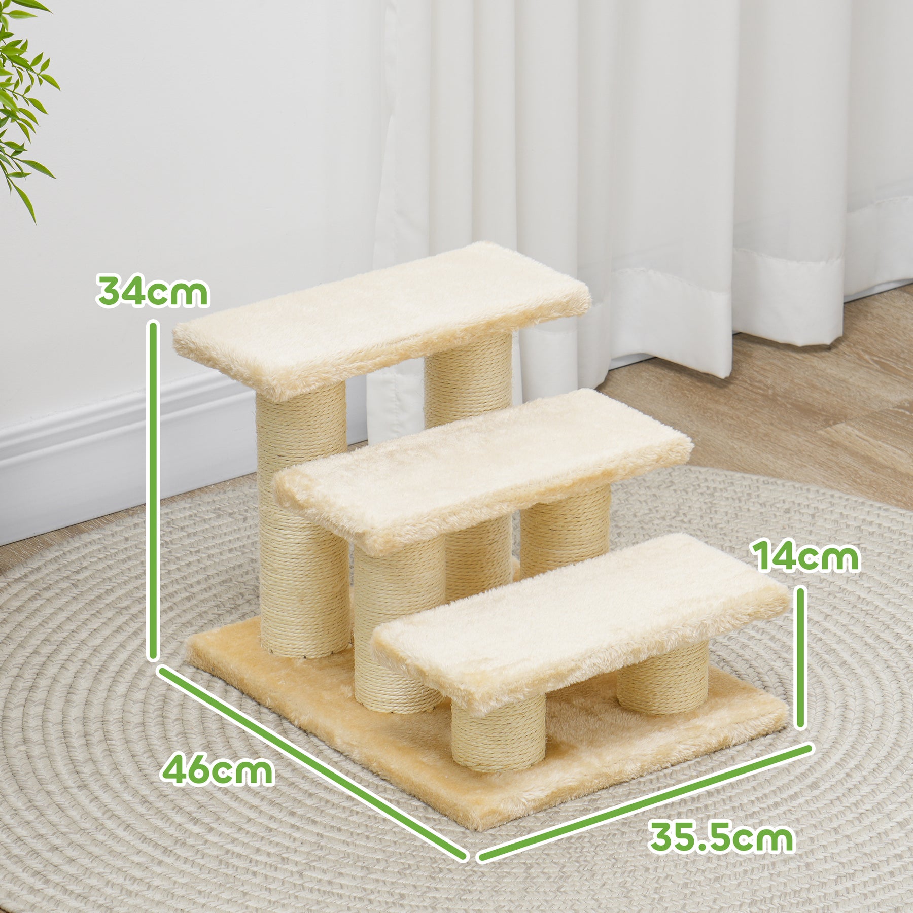 Pet Steps, 3-Step Climber Ladder for Cats & Dogs, Plush Surface, Portable for Older Animals Assistance, Cream