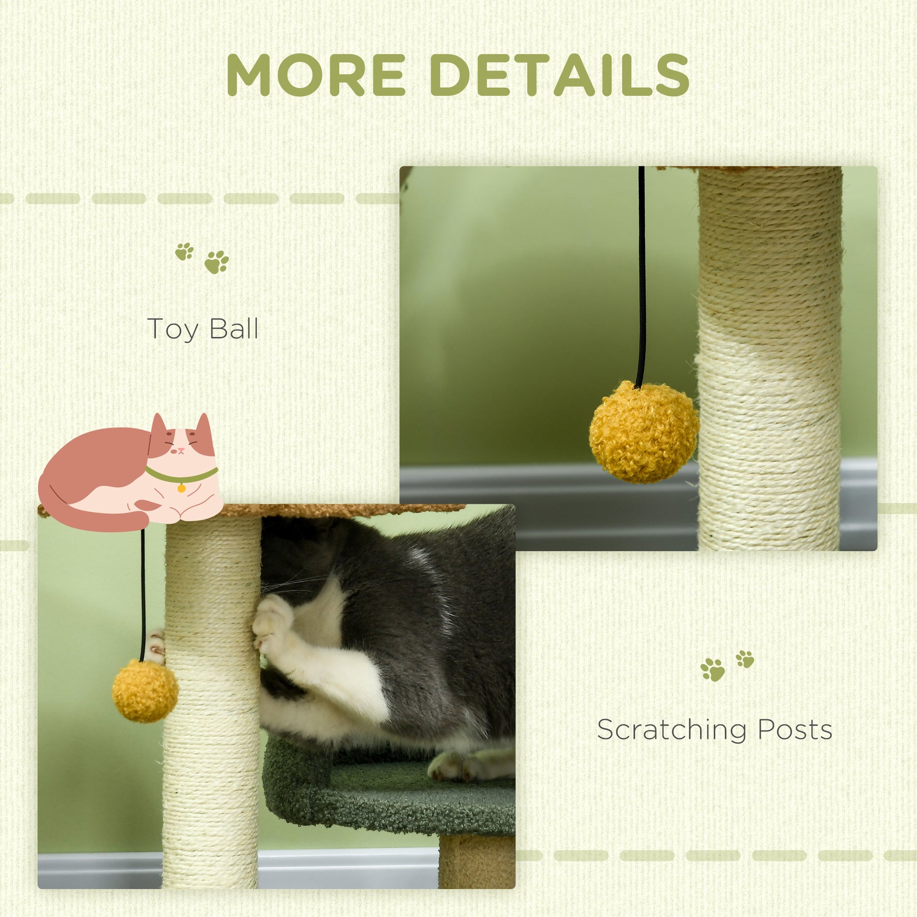 Compact Cat Tree: Scratching Posts, Dual Beds & Play Ball for Kittens, Space-Saving Design, Grey