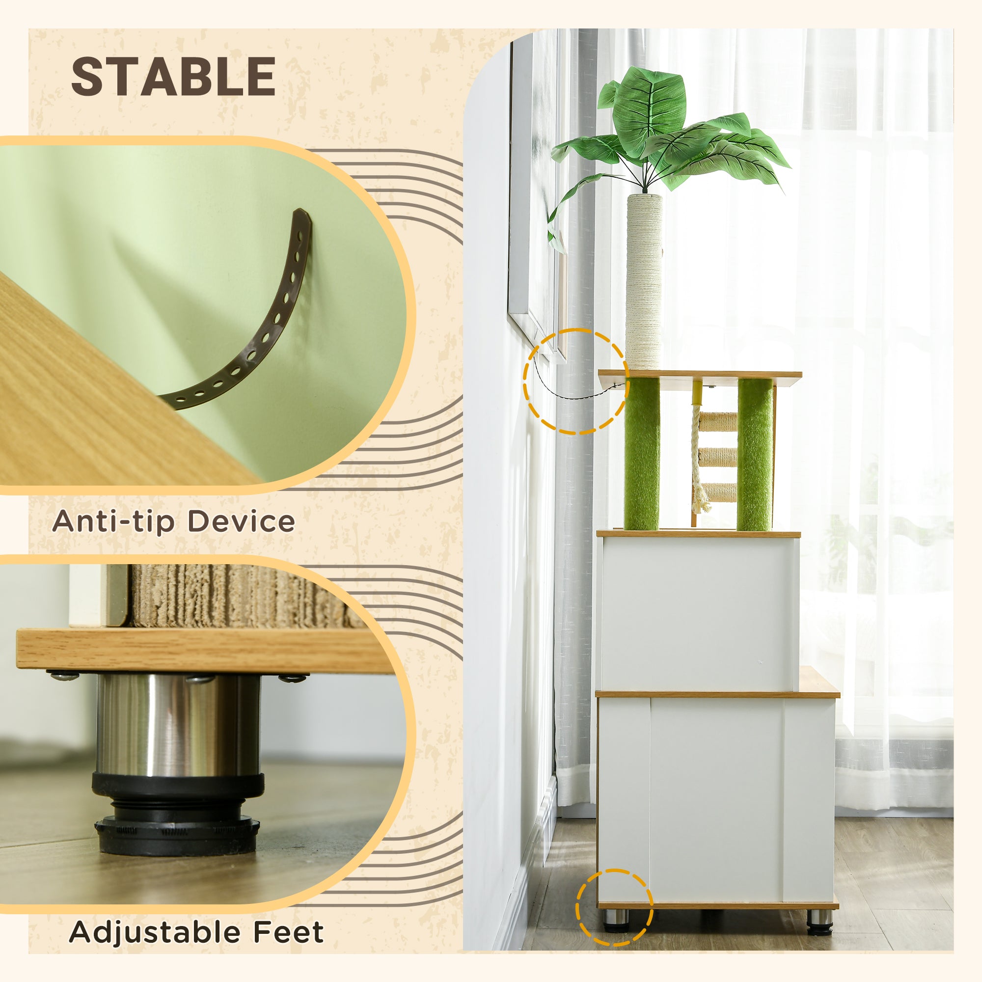 Cat Tree w/ Hidden Litter Box Enclosure, 2 in 1 Green Leaf Cat Tower Litter Box Furniture w/ House, Ladder, Scratching Posts