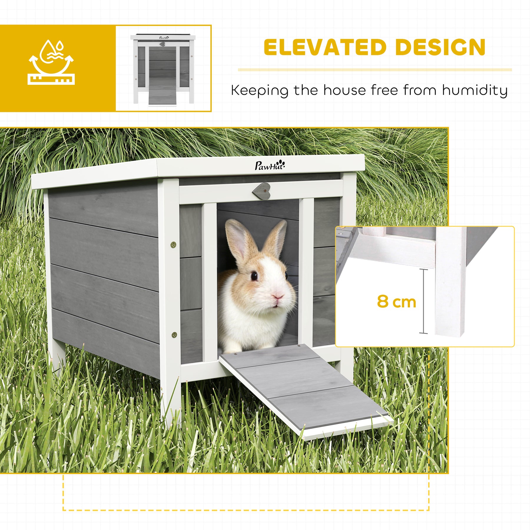 Wooden Rabbit Hutch Bunny Puppy Cage Guinea Pig Hutch, Rabbit Hideaway, Cat House, Pet Habitat Small Animals Ferret , Grey