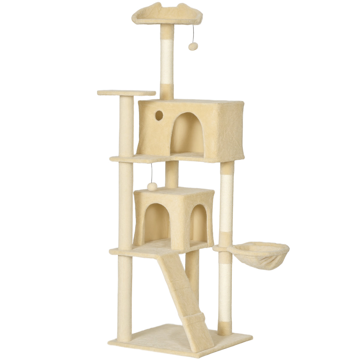 PawHut 180cm Large Cat Tree Tower with Sisal Scratching Posts, Condos, Plush Perches, Hammock, Ladder, Beige PawHut Default Title