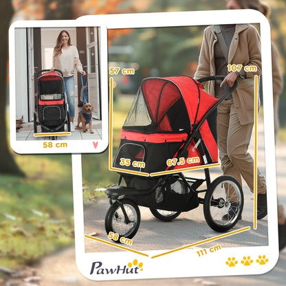 PawHut Foldable Pet Stroller with Three Wheels, for Small, Medium Dogs, Red PawHut