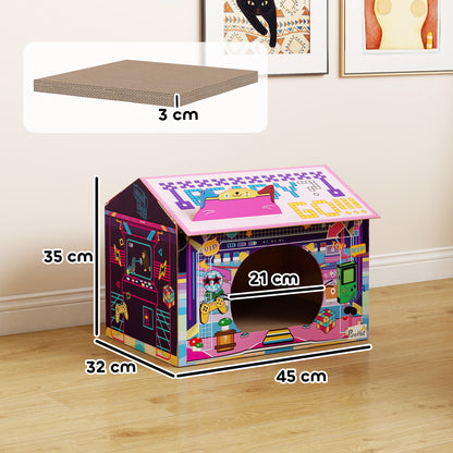 PawHut 2 in 1 Gaming Style Cardboard Cat House with Scratching Board & Catnip for Indoor Cats, Pink PawHut