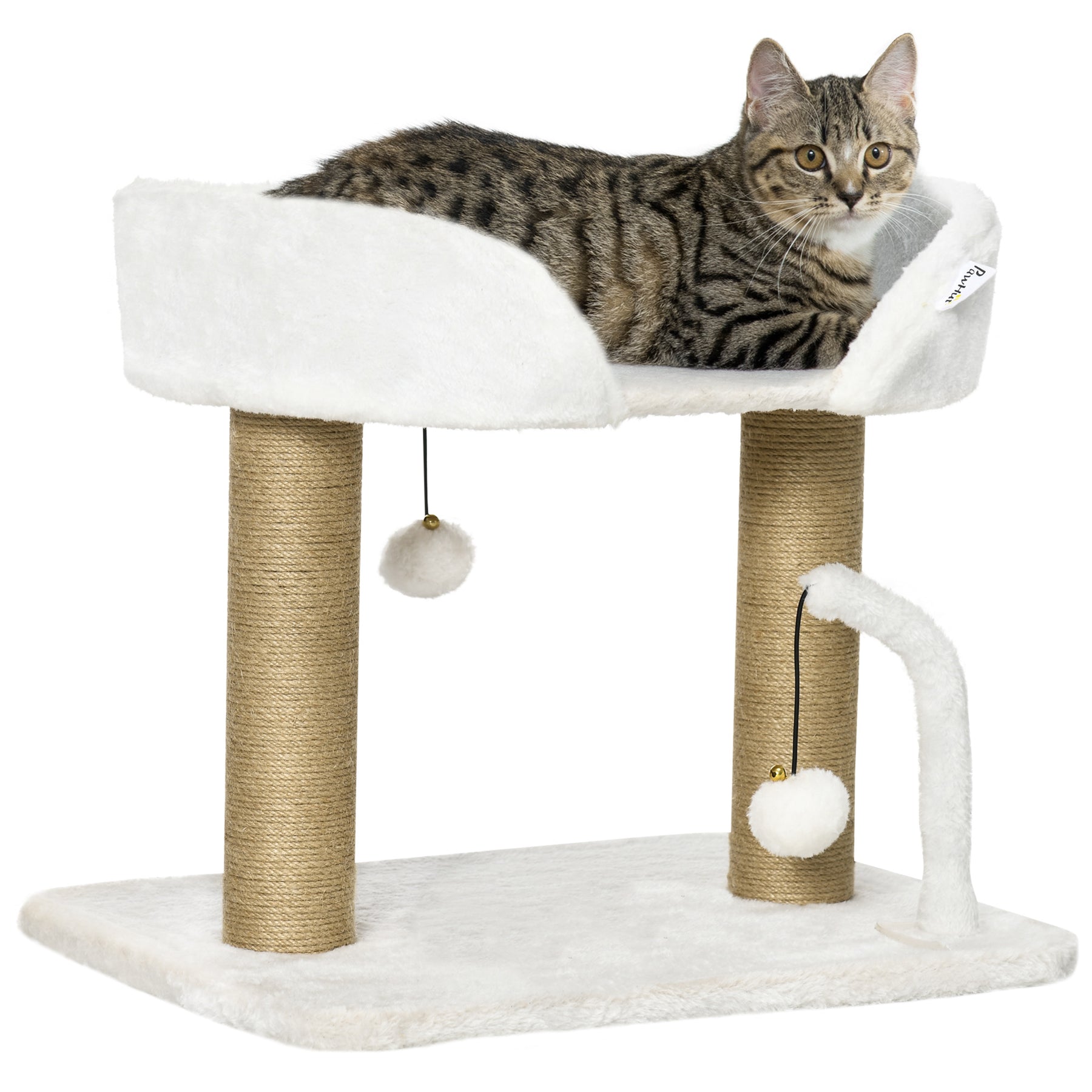 Kitten Climber: Indoor Cat Tree with Sisal Scratcher, Cosy Bed & Toy Balls, White Tower