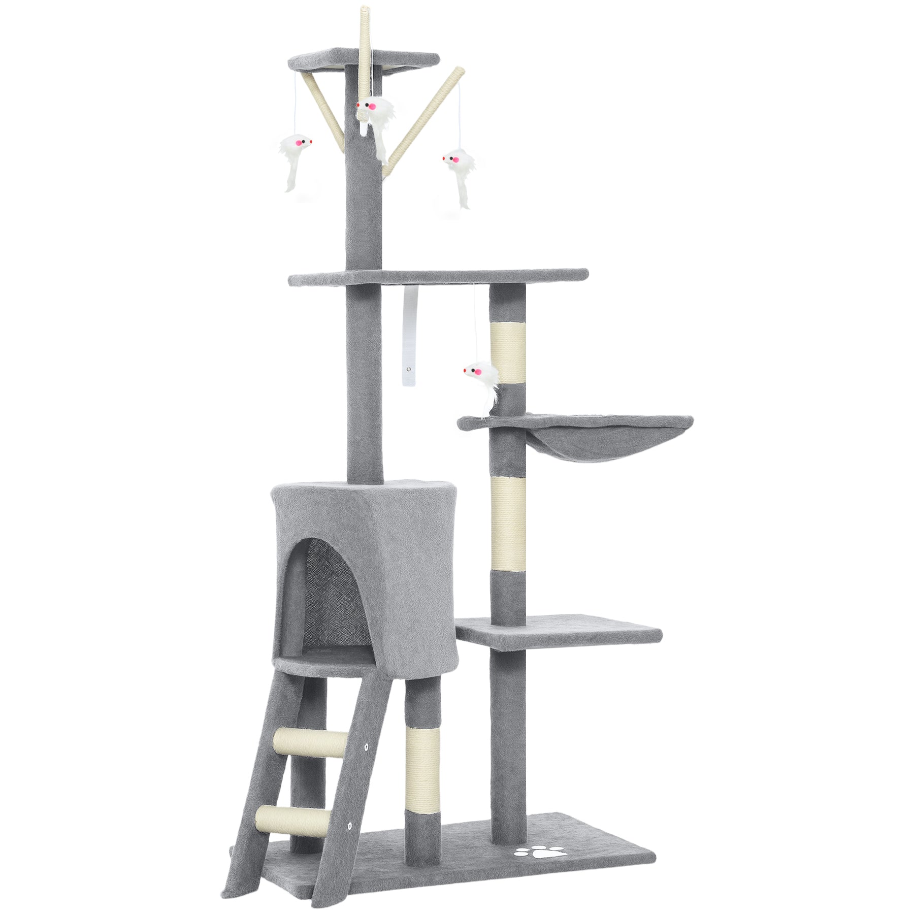 Multi-Level Cat Tower, 134cm Cat Tree with Condo and Sisal Scratching Posts for Indoor Kittens, Grey