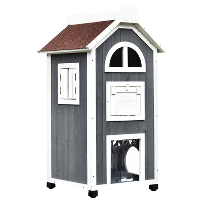 Wooden Cat House Weatherproof Pet Shelter Outdoor Condos Aosom UK Default Title