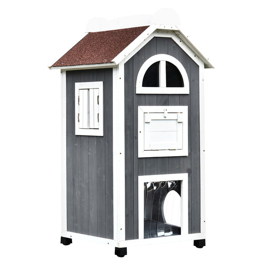 Wooden Cat House Weatherproof Pet Shelter Outdoor Condos Aosom UK Default Title