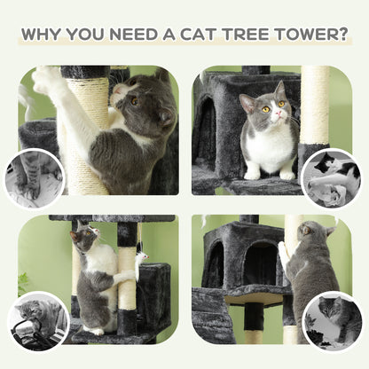 PawHut Tall Cat Tree with 2 Houses, 3 Perches & Scratching Posts Cat Tree PawHut