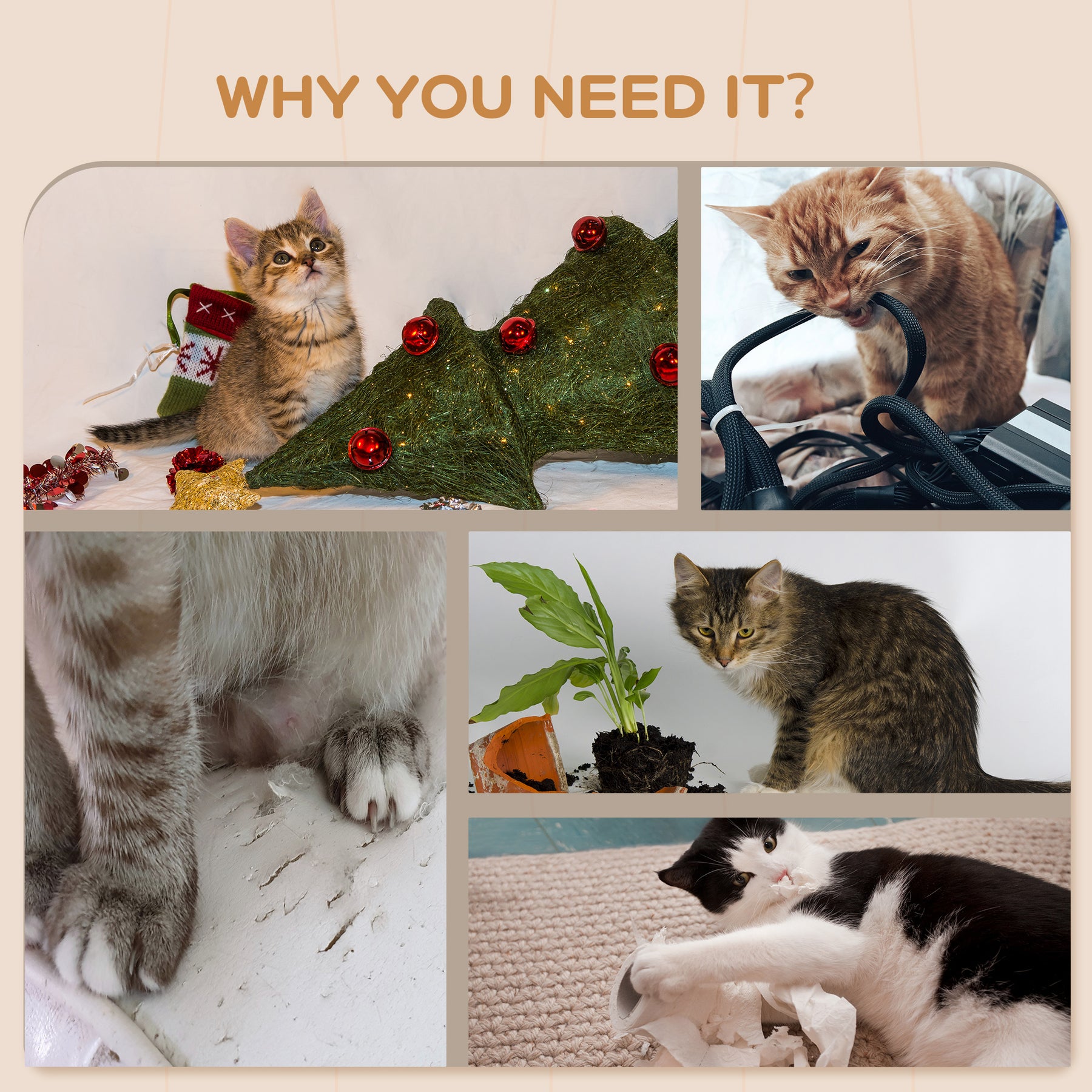 Cat Shelves Fit Cat Up to 5kg, 4-Piece Set with Scratching Post, Hammock, Nest, Safe for Cats to Play, Grey & Cream