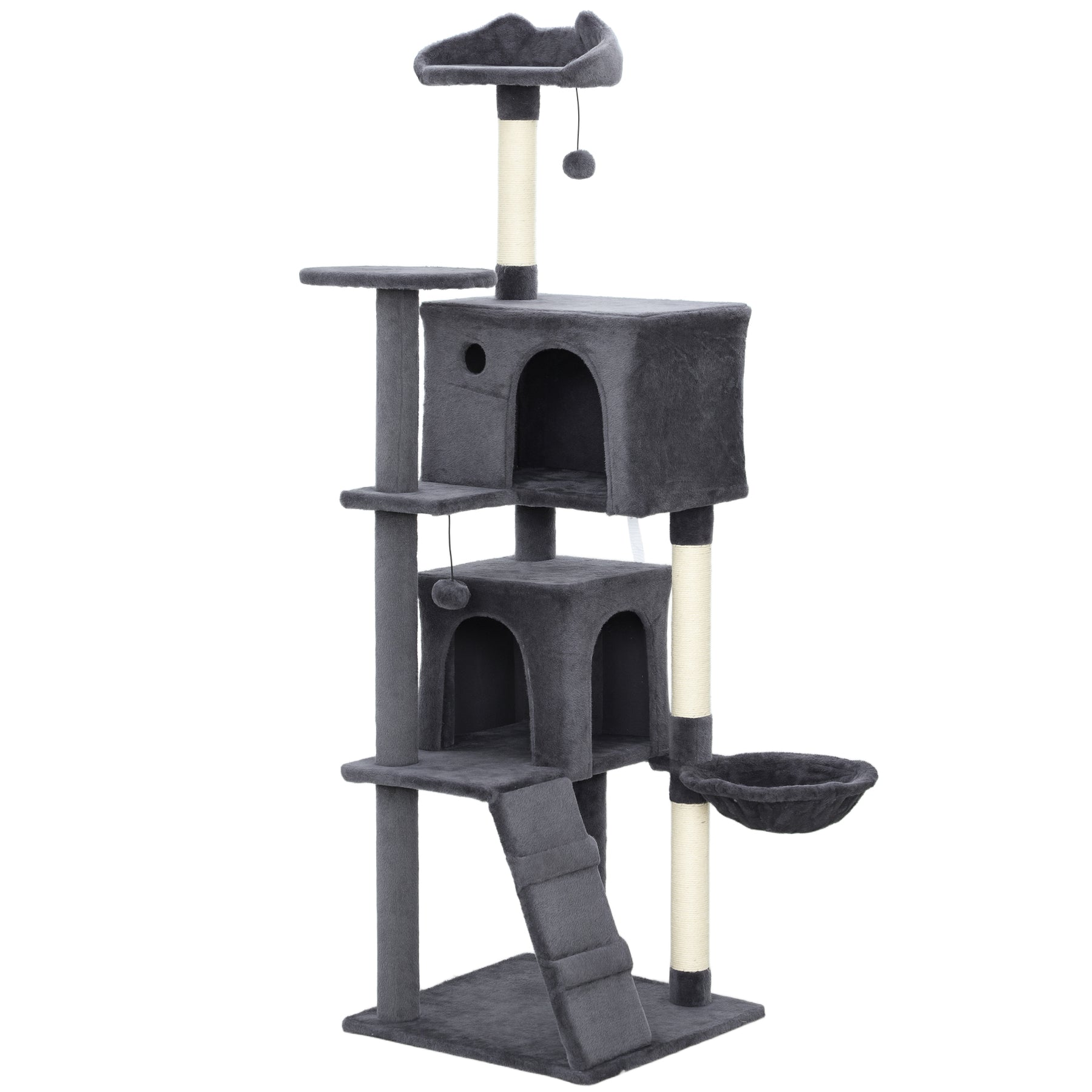 Large Cat Tree Tower with Sisal Scratching Posts, Condos, Plush Perches, Hammock, Ladder, Dark Grey